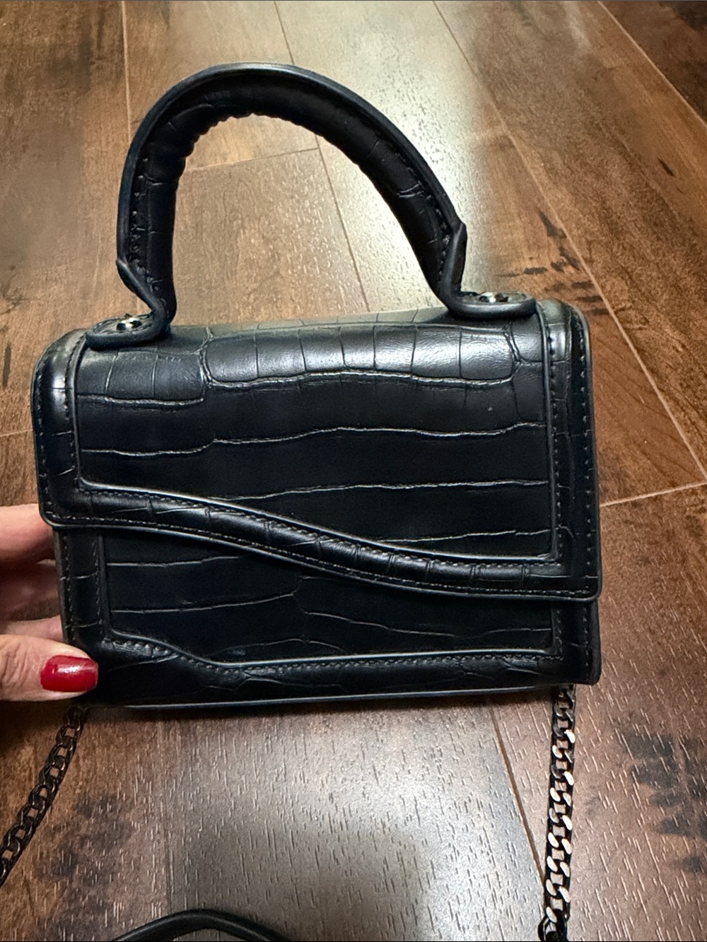 Zara Black Croc-Embossed Top-Handle Crossbody Bag